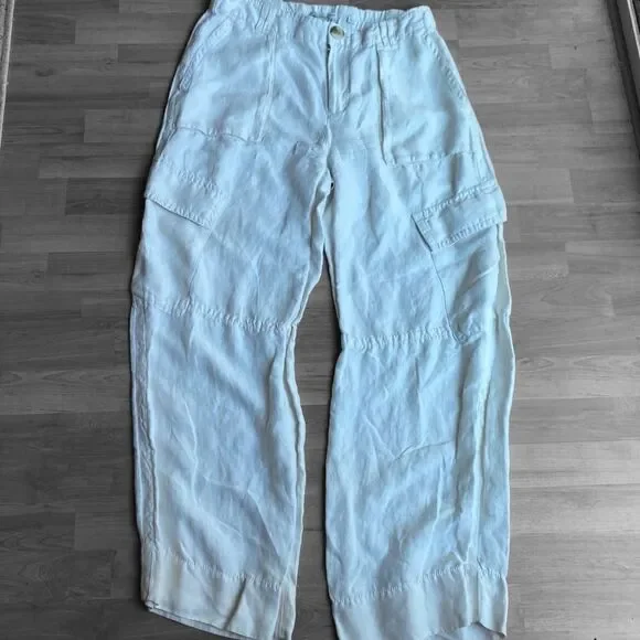 VINCE Linen Wide Leg Cargo Pants Size 8 - Picture 3 of 6